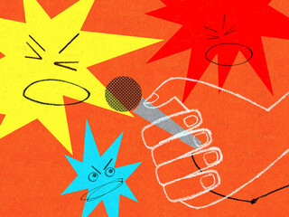 Angry faces talking to media