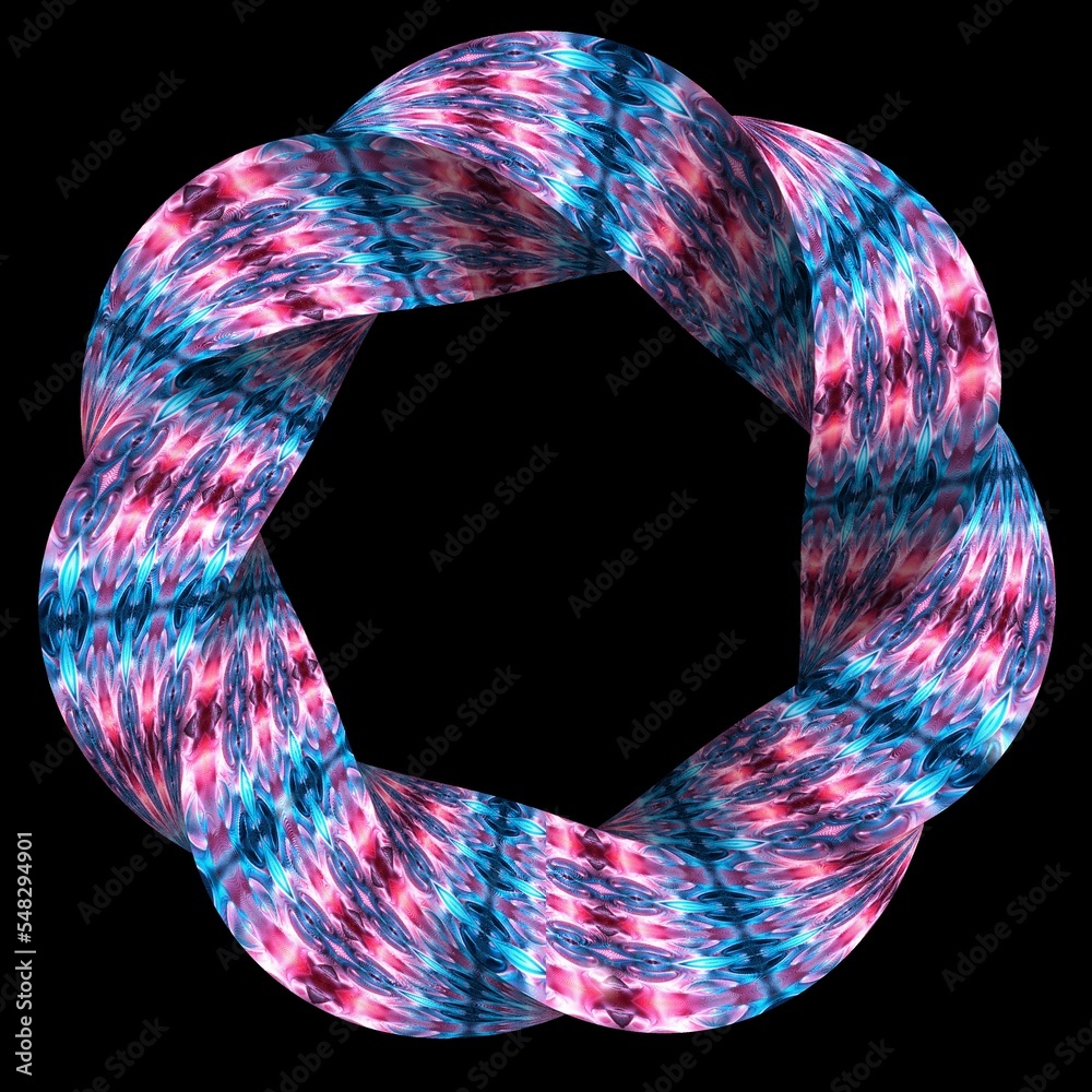 Wall mural abstract twisted colorful circle in blue and violet color isolated on black color, 3d rendering