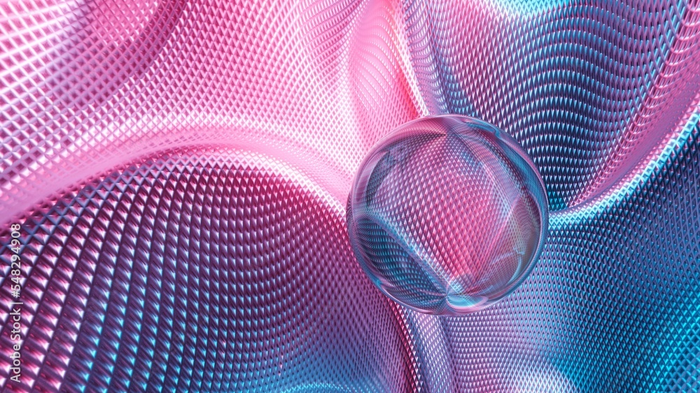 Poster abstract 3d colorful sphere in wiremesh background. 3d rendering modern backdrop illustration