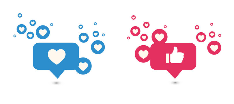 Heart like and tumbs up hands icon, social network on white background.