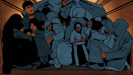 Cramped migrant families inside lorry