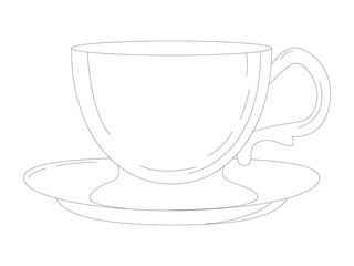 The silhouette of a tea or coffee cup, a black line on a white background. Vintage cup.