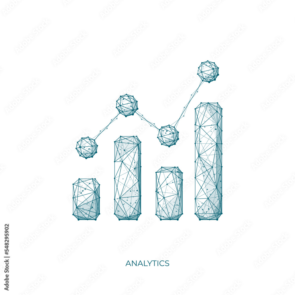 Aufkleber Isolated vector analytics chart on white background. Digital abstract business sign. Polygonal 3D icon. Business analytics concept.