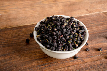 Dried bird cherry. Dried bird cherry for making bird cherry cake.