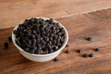 Dried bird cherry. Dried bird cherry for making bird cherry cake.