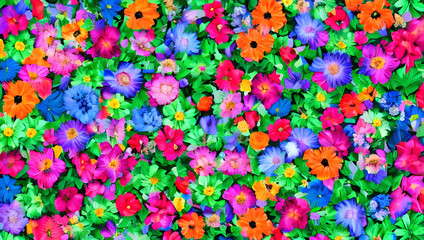 カラフルな花の背景　テクスチャ　素材