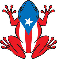 Puerto Rico Rana Frog with Flag (Common Coqui). Vector Illustration.
