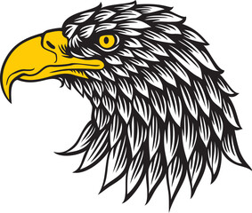 Eagle Head in Profile Color. Bird Portrait. Mascot Design. Vector Illustration.