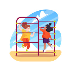 Climbing on a playground isolated cartoon vector illustration.