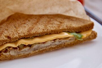 Vegan sandwich with oyster mushroom and vegetables - healthy for heart and immune system with highly nutritious. Proper nutritions
