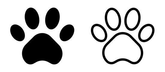 Paw foot trail print of cat. Dog, pawprint, cat paw print on white background.