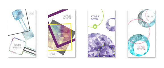 Fototapeta premium Cover design. Set of 4 covers. Imitation of crumpled paper. Unusual bright abstract background for magazine, book, splash, banner, vector. Imitation of crumpled paper