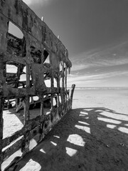 Rusty iron shipwreck on Oregon Coast