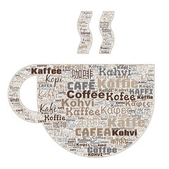 International coffee day in word cloud collage in cup-shaped. International Coffee Day celebrate October 1st