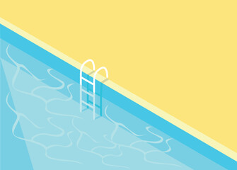 Isometric swimming pool with a staircase and clear water. Summer vacation by the pool. Colorful image of summer fun. 