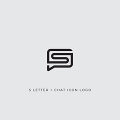 S letter with chat icon line logo template
