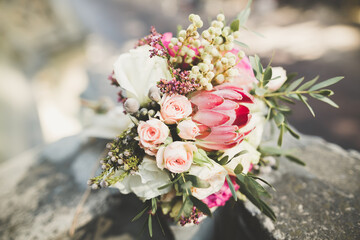 Wonderful luxury wedding bouquet of different flowers