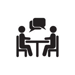 vector illustration people at a table talking, icon symbol