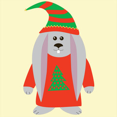 Bunny in Christmas pajamas and Santa's elf