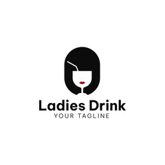 girl with negative space drink glass logo icon simple and minimal