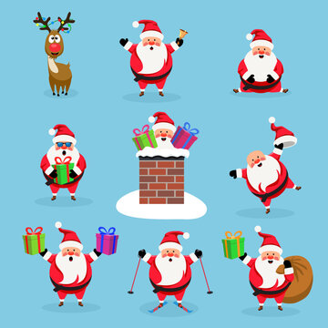 vector christmas collection of santa claus and red nosed reindeer