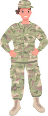 Female military officer semi flat color raster character. Posing figure. Full body person on white. Gender equality in workplace simple cartoon style illustration for web graphic design and animation