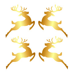 Set of 4 Christmas golden reindeers ornament, beautiful decorations isolated on white background for any creative project. Xmas magic reindeers collection. Trendy vector illustration.