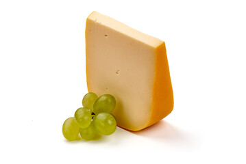 Gouda cheese, isolated on white background.
