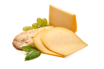 Gouda cheese, isolated on white background.