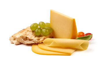 Gouda cheese, isolated on white background.