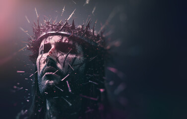Jesus in the crown of thorns, painting, illustration.