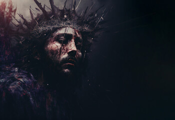 Jesus in the crown of thorns, painting, illustration. - obrazy, fototapety, plakaty