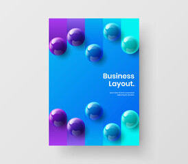 Bright realistic spheres book cover template. Trendy placard vector design layout.
