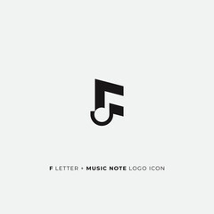F letter with negative space music note sign logo icon