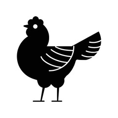 Chicken, hen, agriculture, bird, farm, meat, cock icon. Black vector graphics.