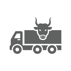 Cow, animal, shipping, travel, truck icon. Gray vector graphics.