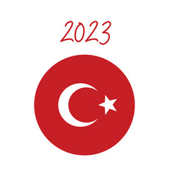 2023 Turkish flag icon illustration in round shape for celebration.