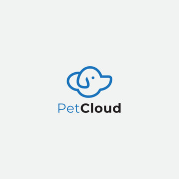 Dog pet with cloud simple logo icon