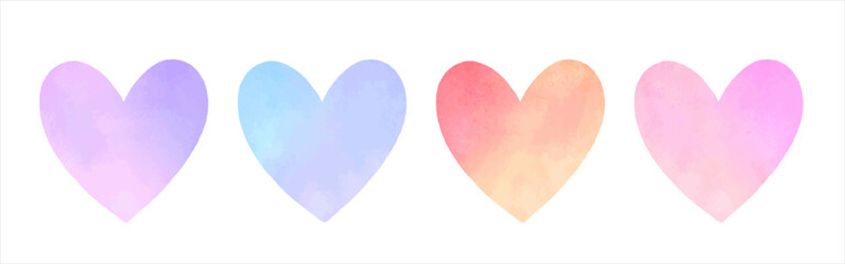 Colorful vector watercolor hearts set. Valentine's day frames, greeting text backgrounds, hand drawn design elements, card templates. Gradient watercolour heart shapes with artistic edges collection.