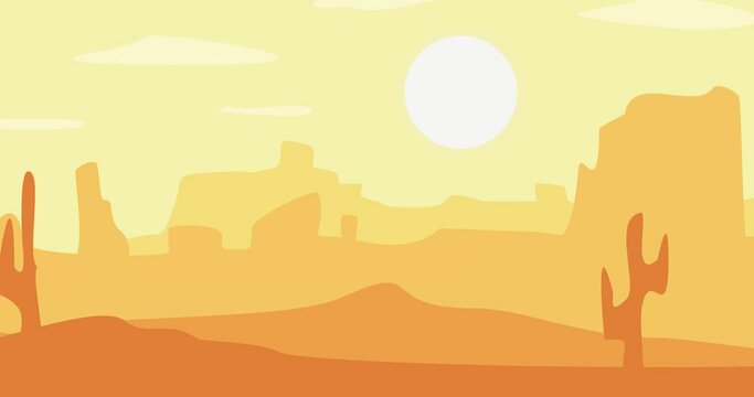 animated natural background of desert rocks and cactus in the hot sun