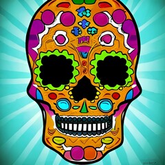 Illustration of a Mexican Skull with colourful floral ornament