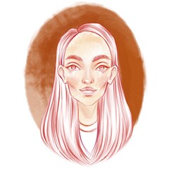 Beautiful portrait of a girl. Cartoon style. Digital drawing by hand. Illustration.