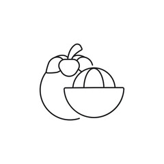 Outline icon of mangosteen. mangosteen icon. Fresh, vitamin, and whole fruit with leaf. Food icon concept isolated