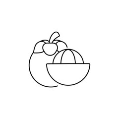 Outline icon of mangosteen. mangosteen icon. Fresh, vitamin, and whole fruit with leaf. Food icon concept isolated