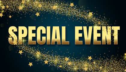 special event in shiny golden color, stars design element and on dark background.