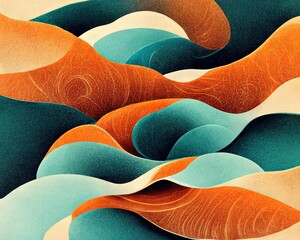 Abstract wave pattern background with blue and orange colors. Illustration.