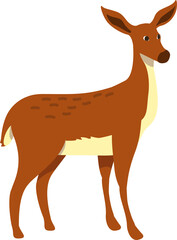 Doe semi flat color raster character. Posing figure. Full body animal on white. Mammal without antlers. Female deer simple cartoon style illustration for web graphic design and animation