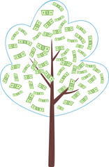 Money tree semi flat color raster object. Full sized item on white. Tree with banknotes. Element of nature preserve simple cartoon style illustration for web graphic design and animation