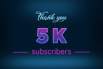 5 K  subscribers celebration greeting banner with Purple Glowing Design