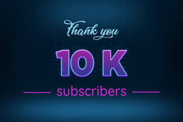 10 K subscribers celebration greeting banner with Purple Glowing Design